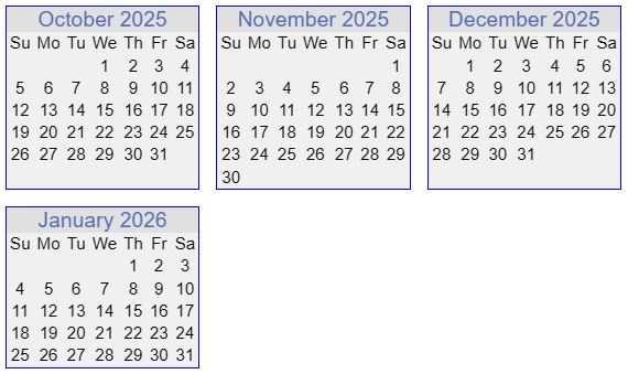 Spring 2026 calendar